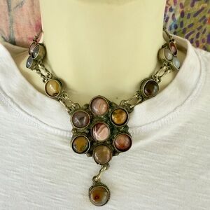 Vintage 70s Agate Choker Necklace Collar Hippie Boho